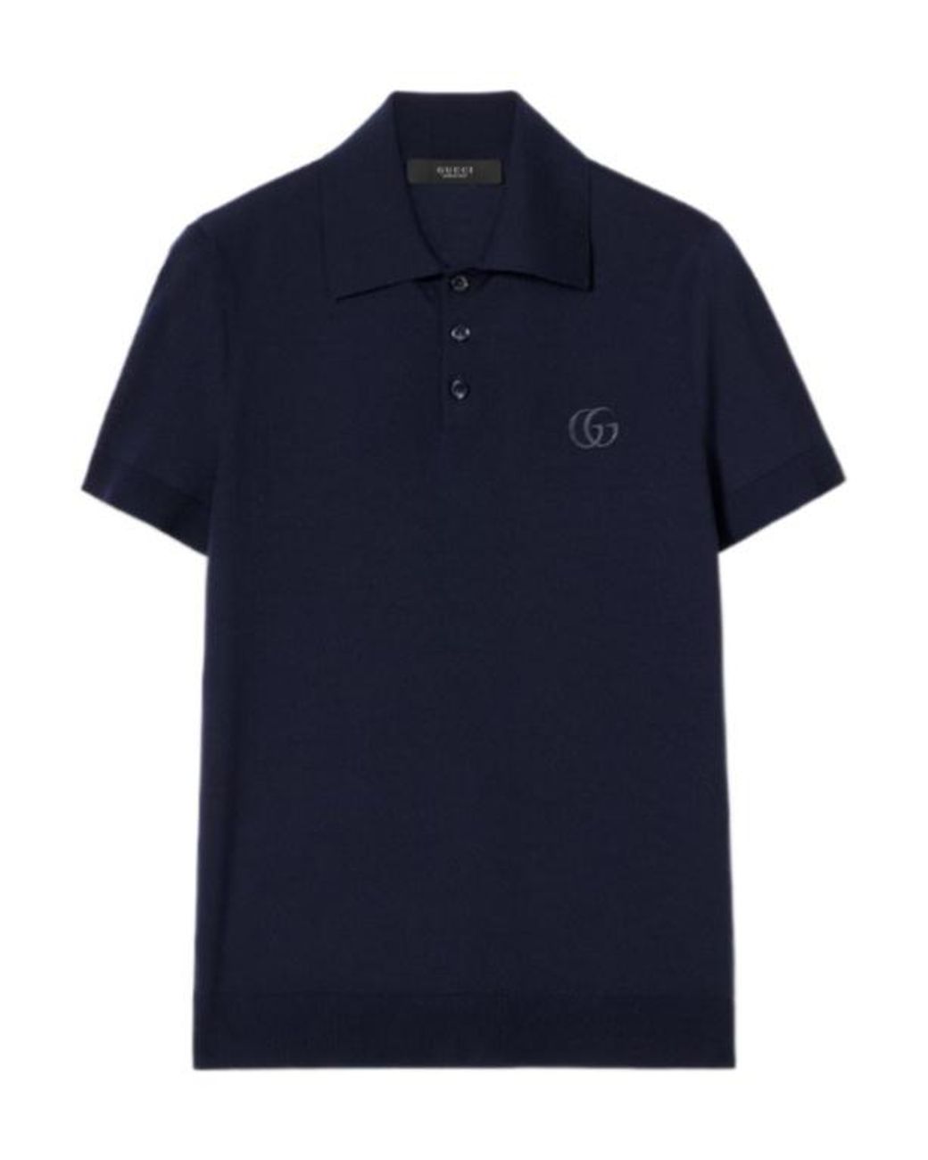 Gucci Blue Logo Embroidered Knit Polo Shirt for men