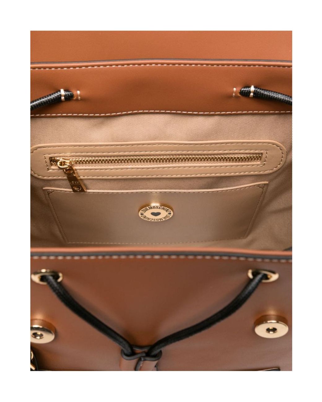 Moschino Brown Love Logo Engraved Buckle Fastened Backpack