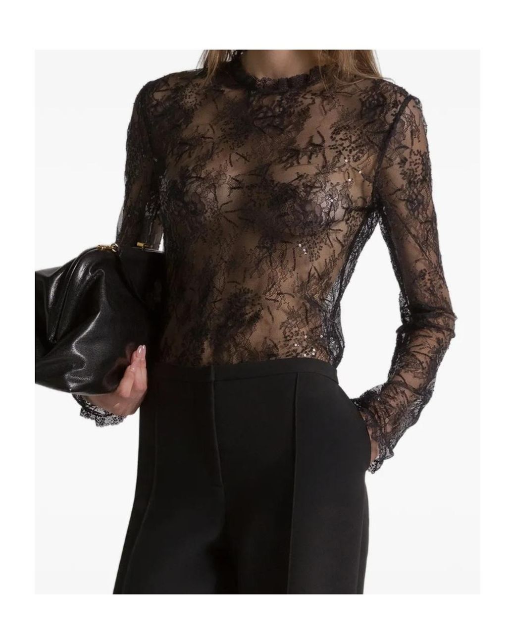 Alberta Ferretti Gray Sequin-Embellished Lace Top