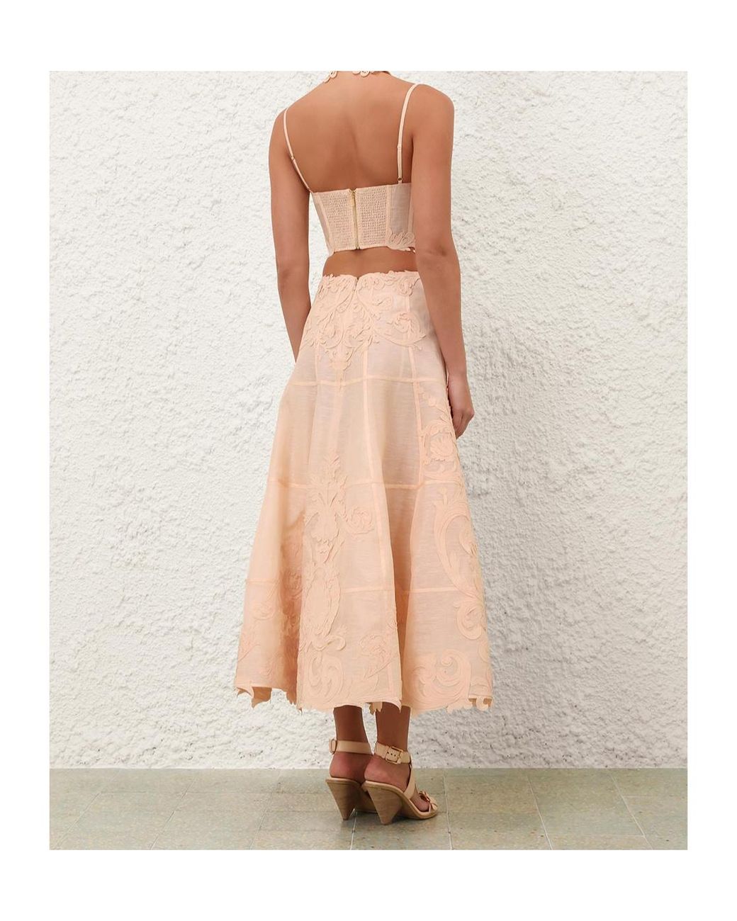 Zimmermann Natural Floral Appliqué Midi Skirt