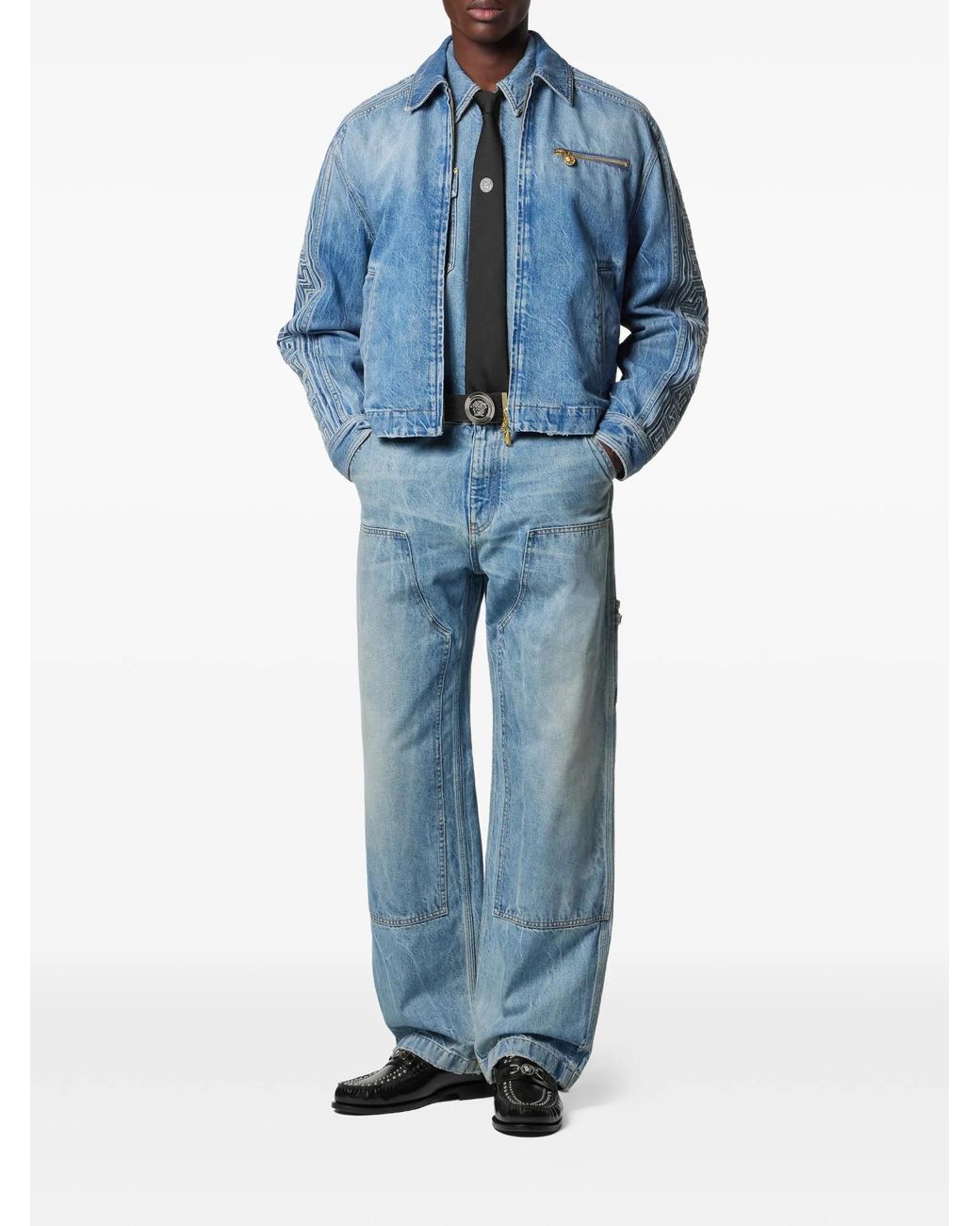 Versace Blue Logo Patch Cargo Jeans for men