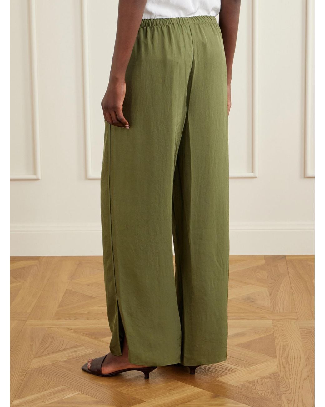 Theory Green Crepon Wide-Leg Pants