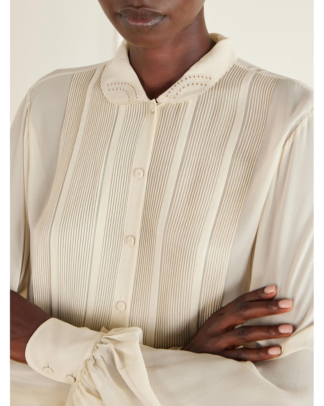 Rohe White Romantic Pintucked Silk-Crepe De Chine Blouse