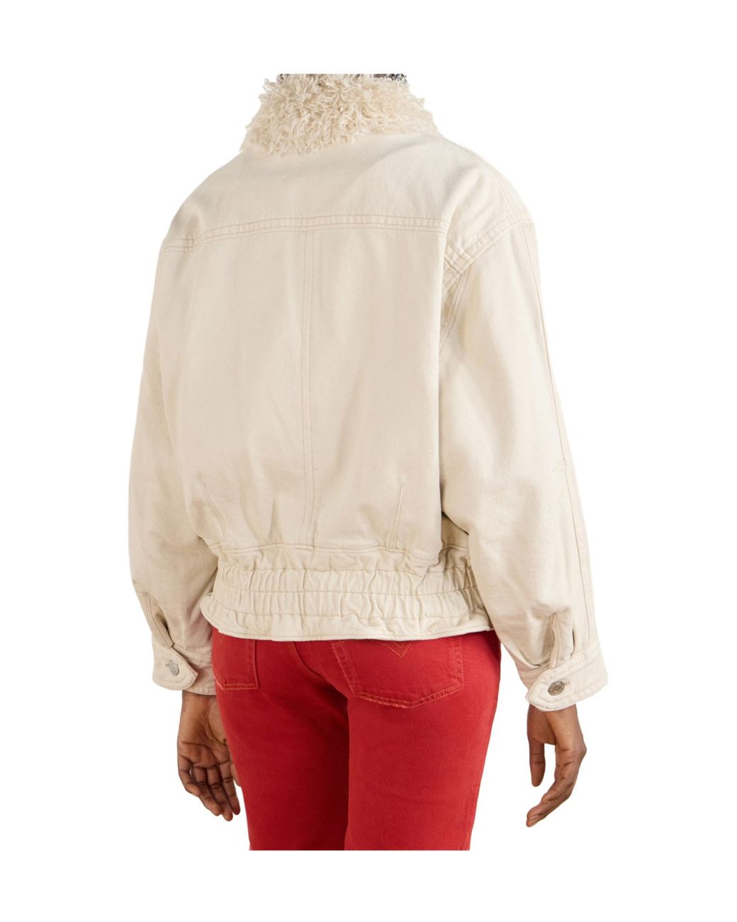 Isabel Marant Natural Valineo Shearling Collar Denim Jacket