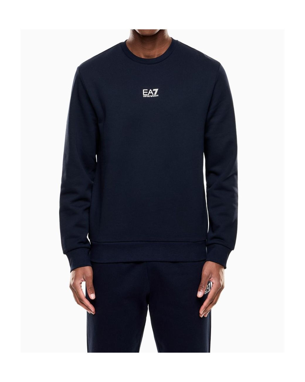 EA7 Blue Logo Crew-Neck Sweatshirt for men