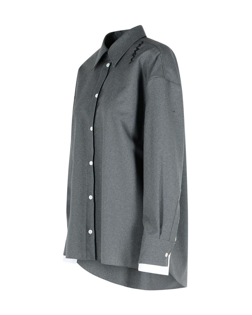 Marni Gray Logo Embroidered High-Low Hem Shirt