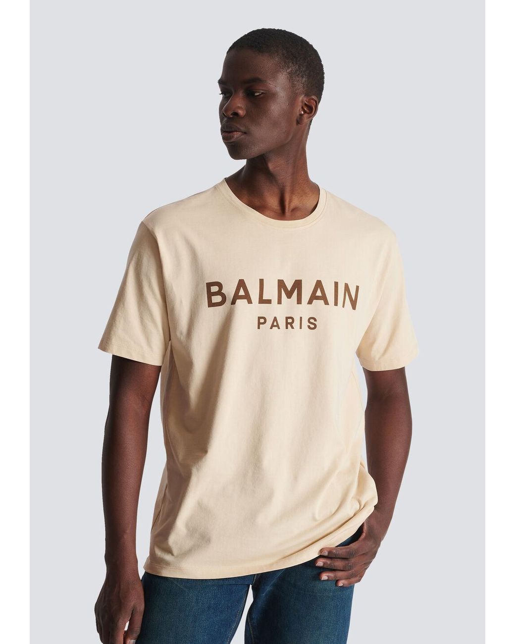 Balmain Natural T-Shirt With Paris Print for men