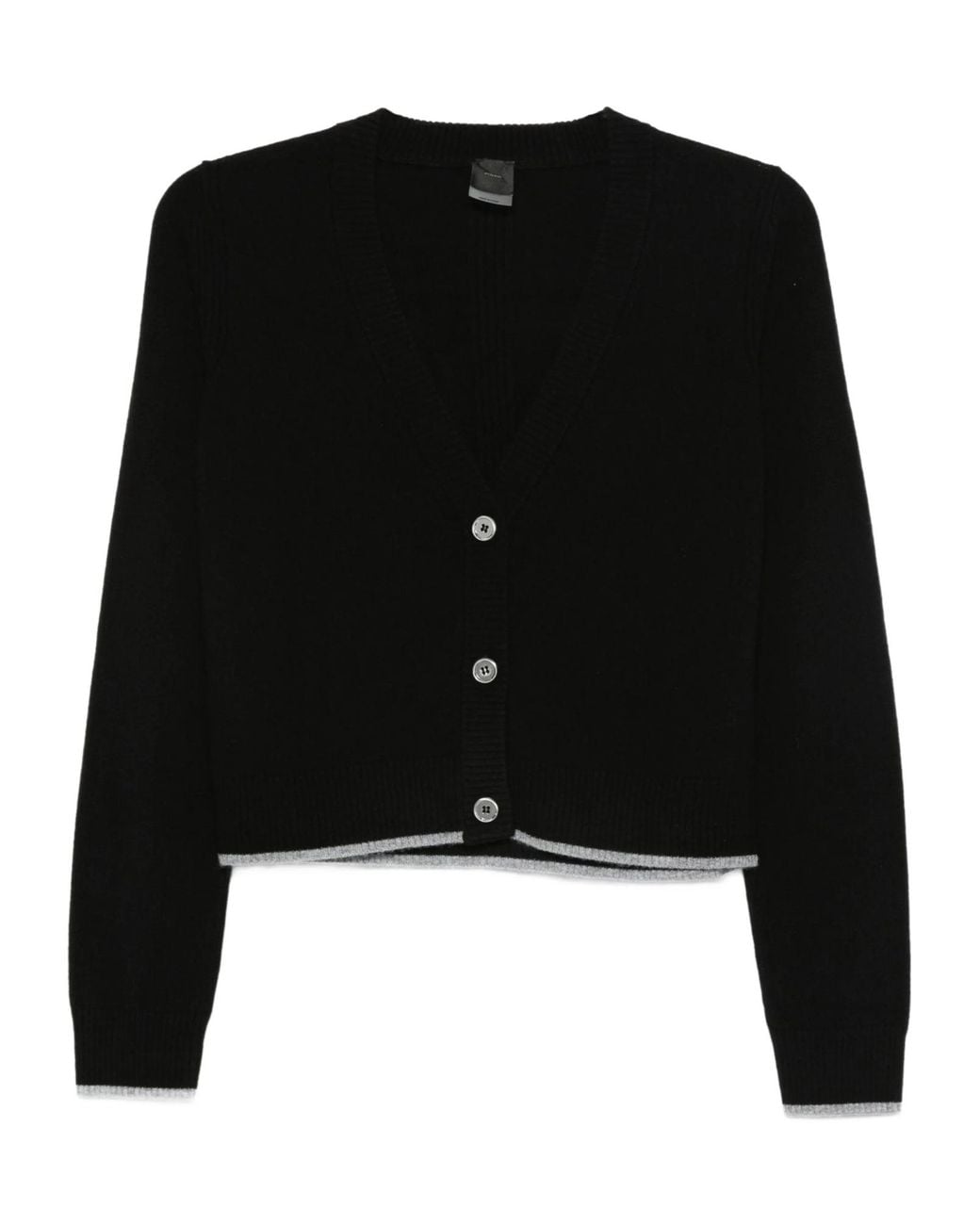 Pinko Black Cropped Cardigan Sweater With Deep V-Neckline