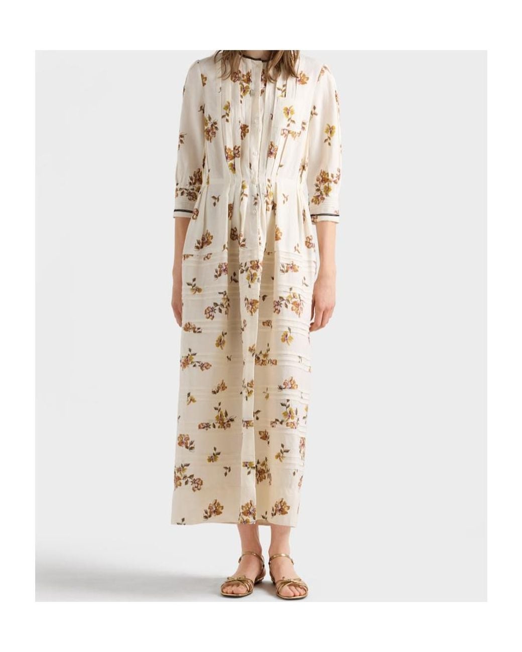 Prada Natural Long Printed Linen Dress