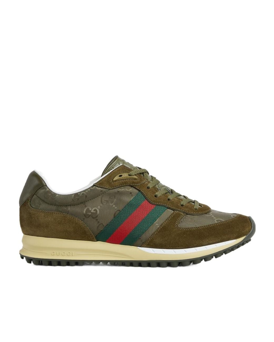 Gucci Green Panelled Lace-Up Sneakers for men