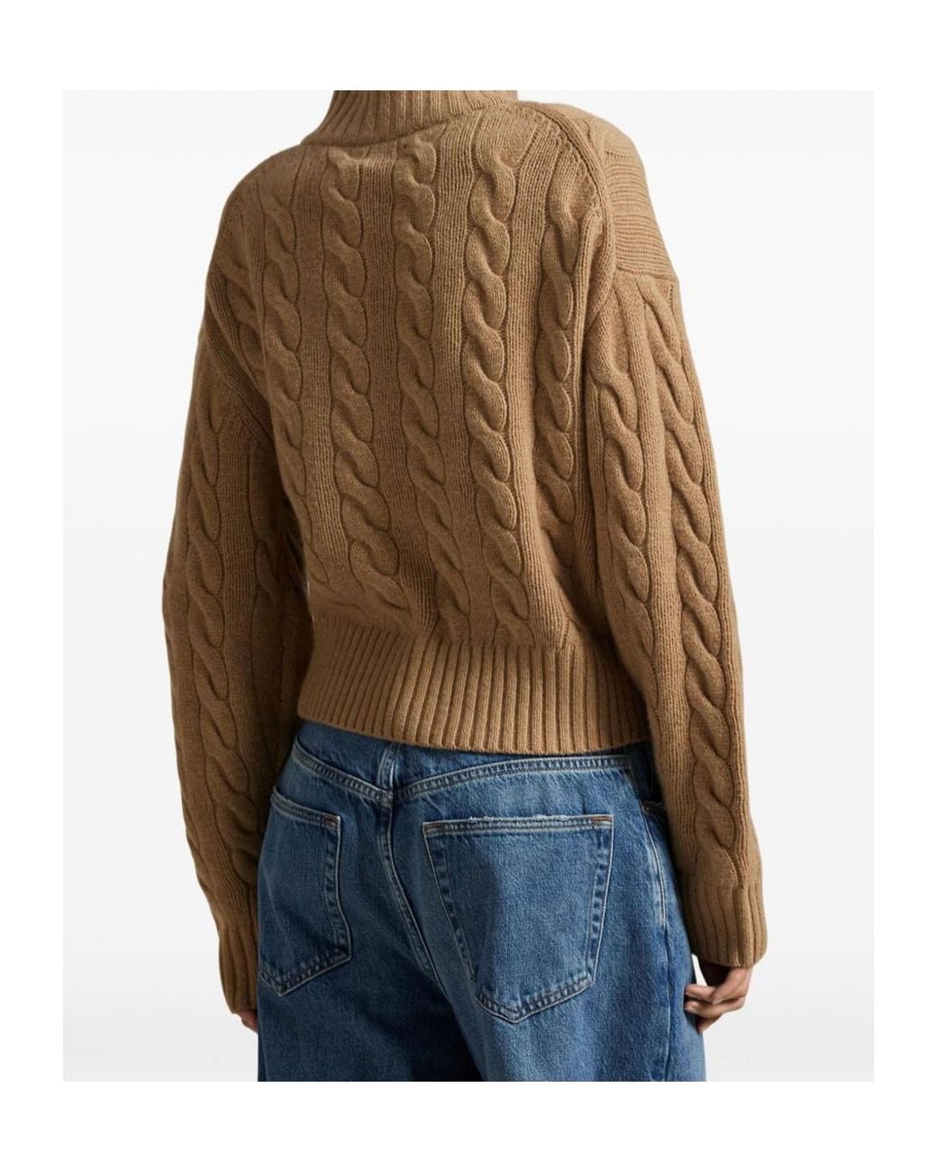 Polo Ralph Lauren Brown Logo Embroidered Cable-Knit Jumper