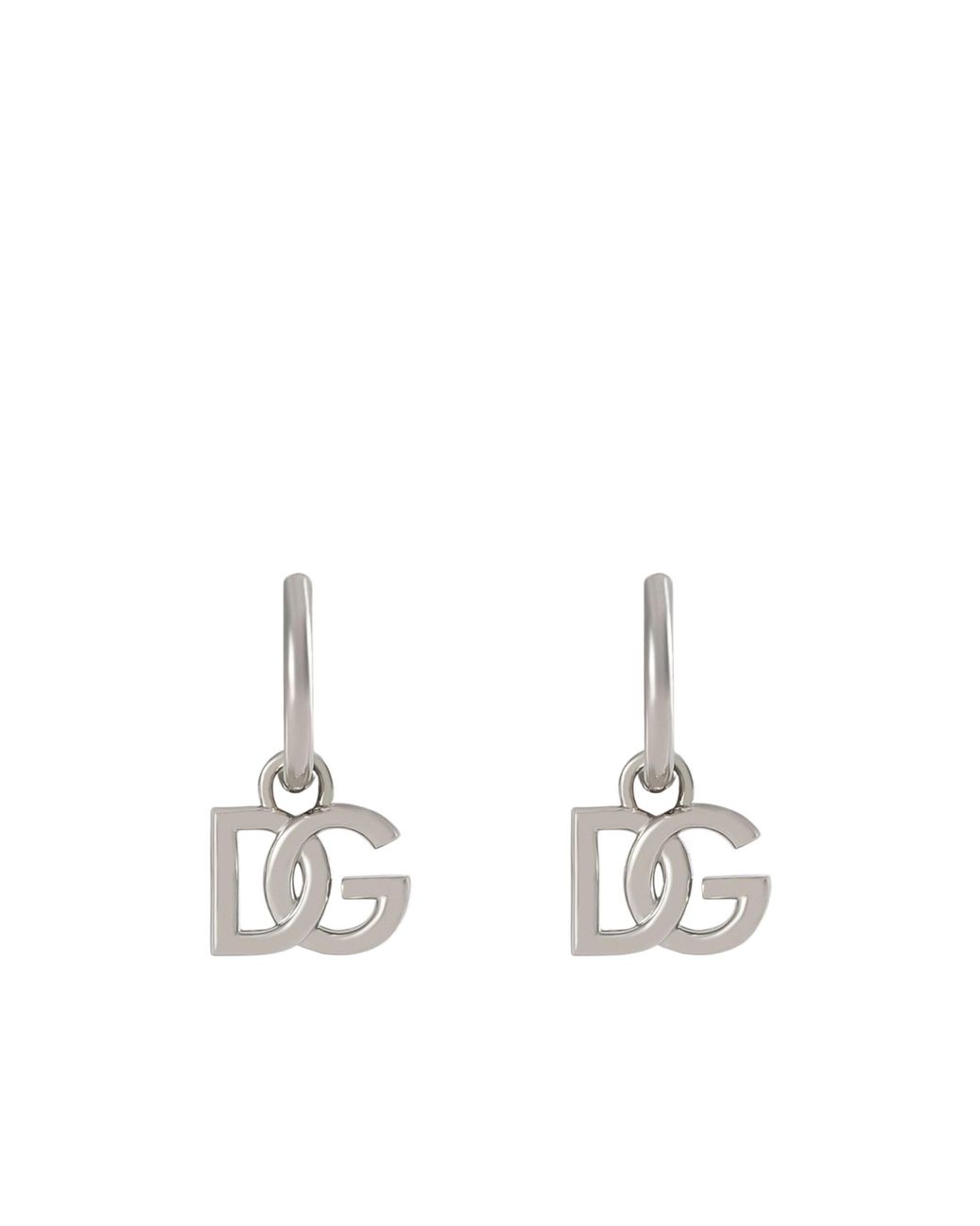 Dolce & Gabbana White Dg Logo Pendant Hoop Earrings for men