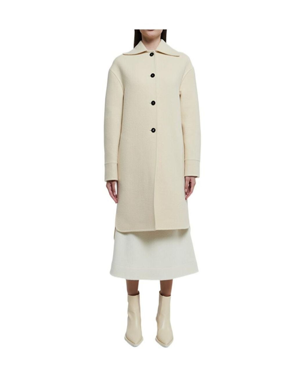 Jil Sander White Single-Breasted Oversized Coat