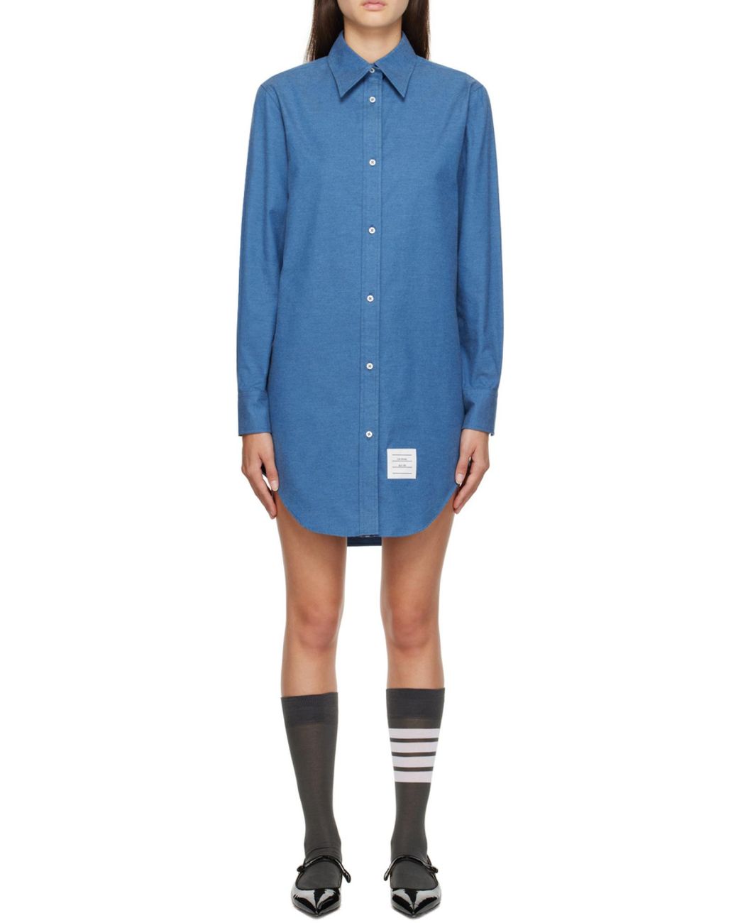 Thom Browne Blue Collared Button-Up Shirt Dress
