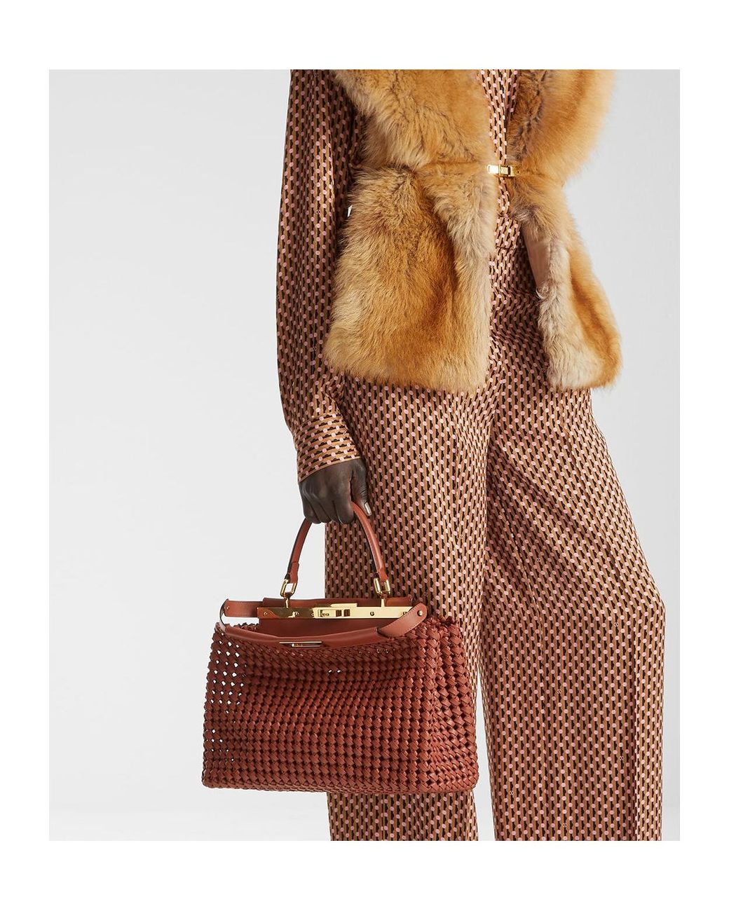 Fendi Red Sienna Interlaced Leather Bag