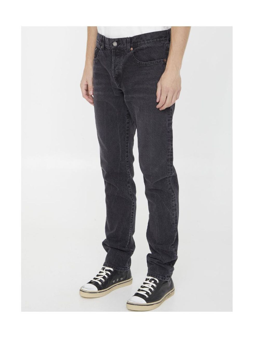 Saint Laurent Gray Button Detailed Slim Fit Jeans for men