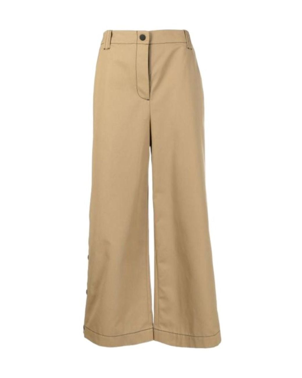 MSGM Natural High-Waisted Buttoned Cropped Trousers