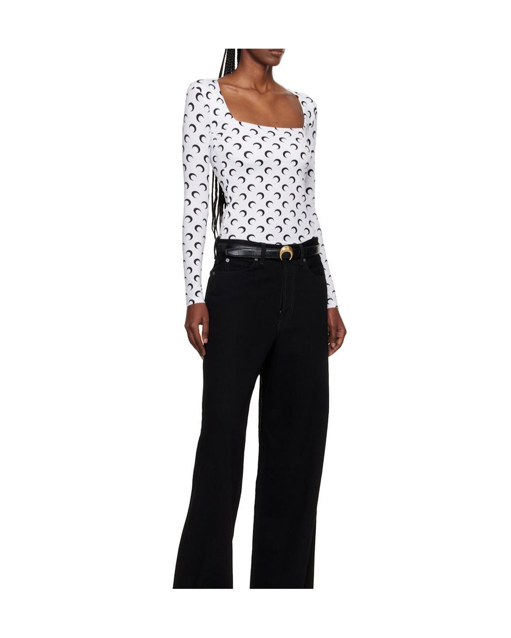 MARINE SERRE White Moon Printed Jersey Square-Neck Top