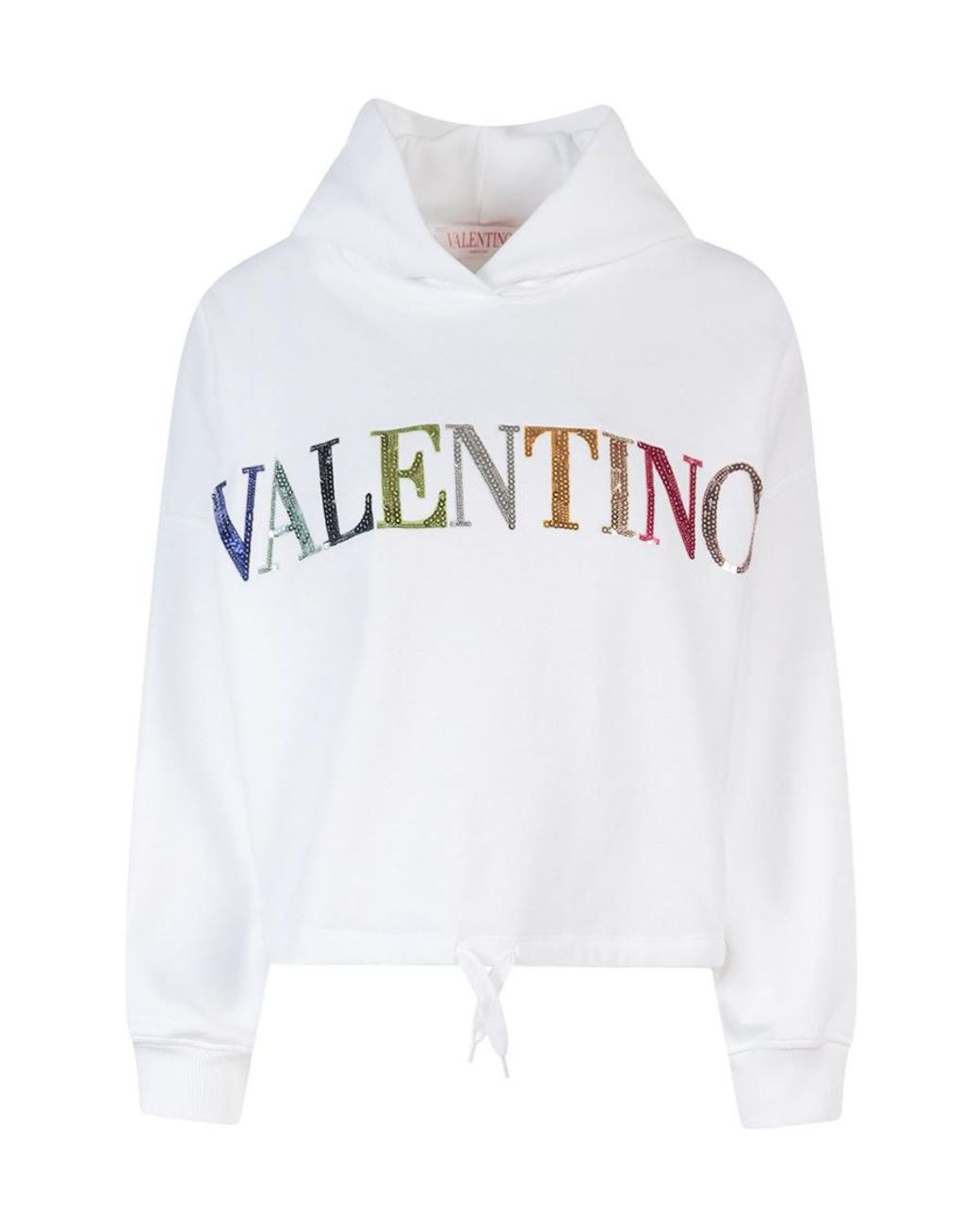 Valentino White Sequinned-Logo Detail Hoodie