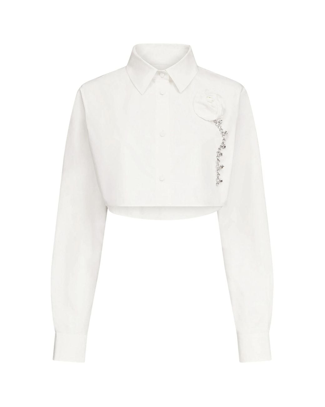 Area White Embellished Rosette Poplin Cropped Shirt