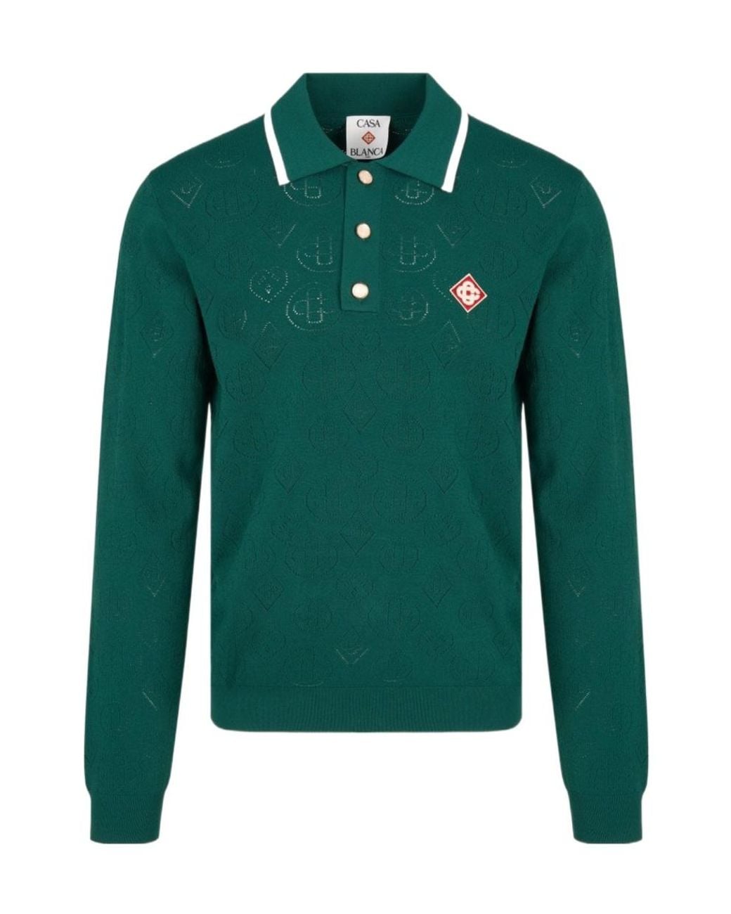 Casablanca Green Jacquard Logo Long Sleeve Polo Shirt for men