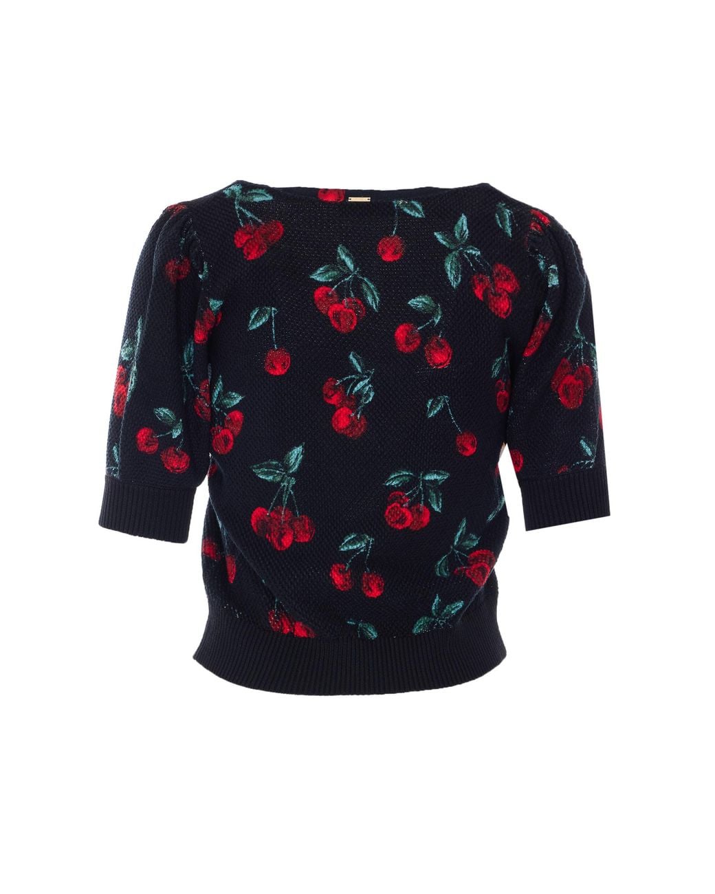 Twinset Blue Cherry-Print Short-Sleeve Knitted Top