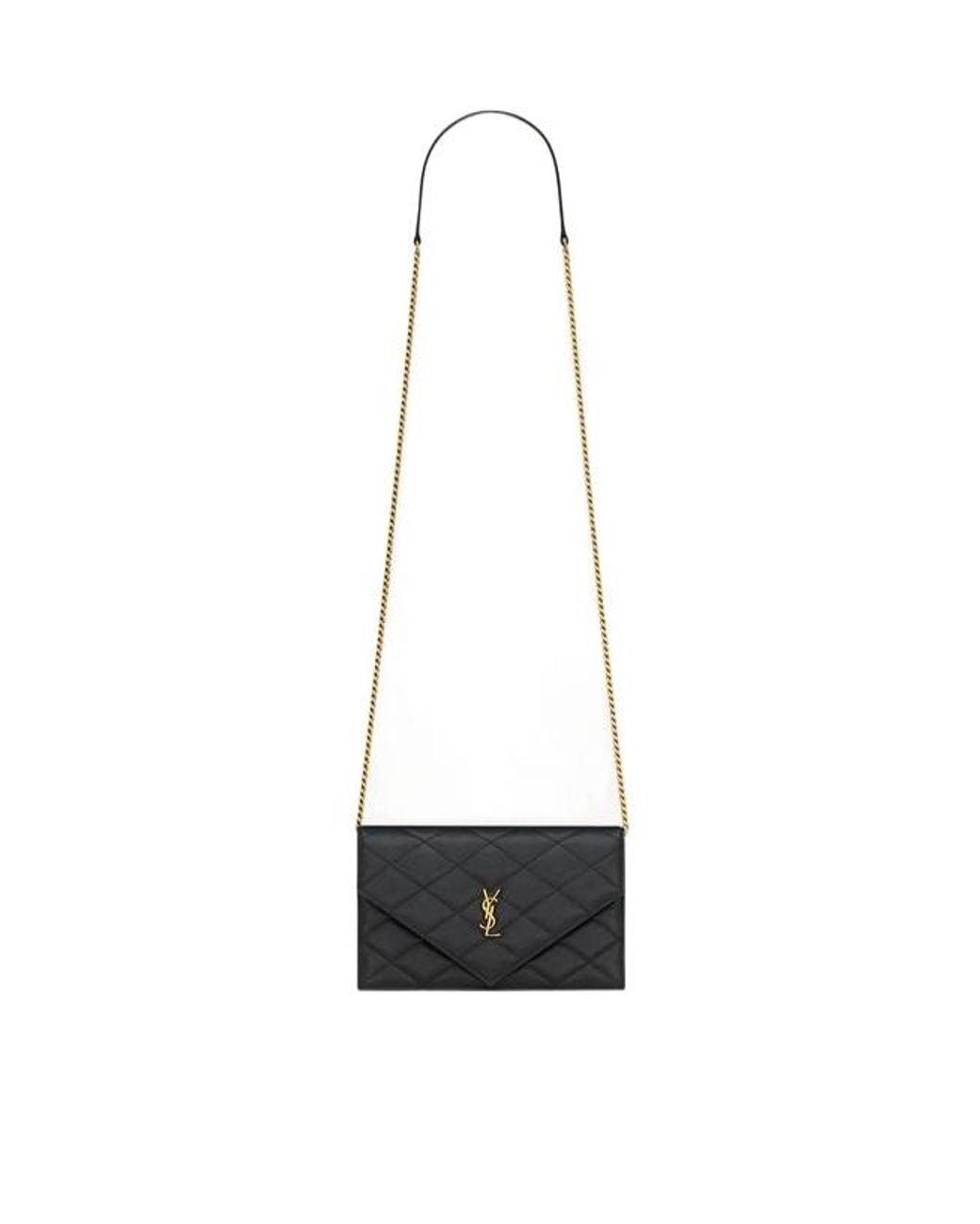 Saint Laurent White Paris Logo Plaque Chain Wallet