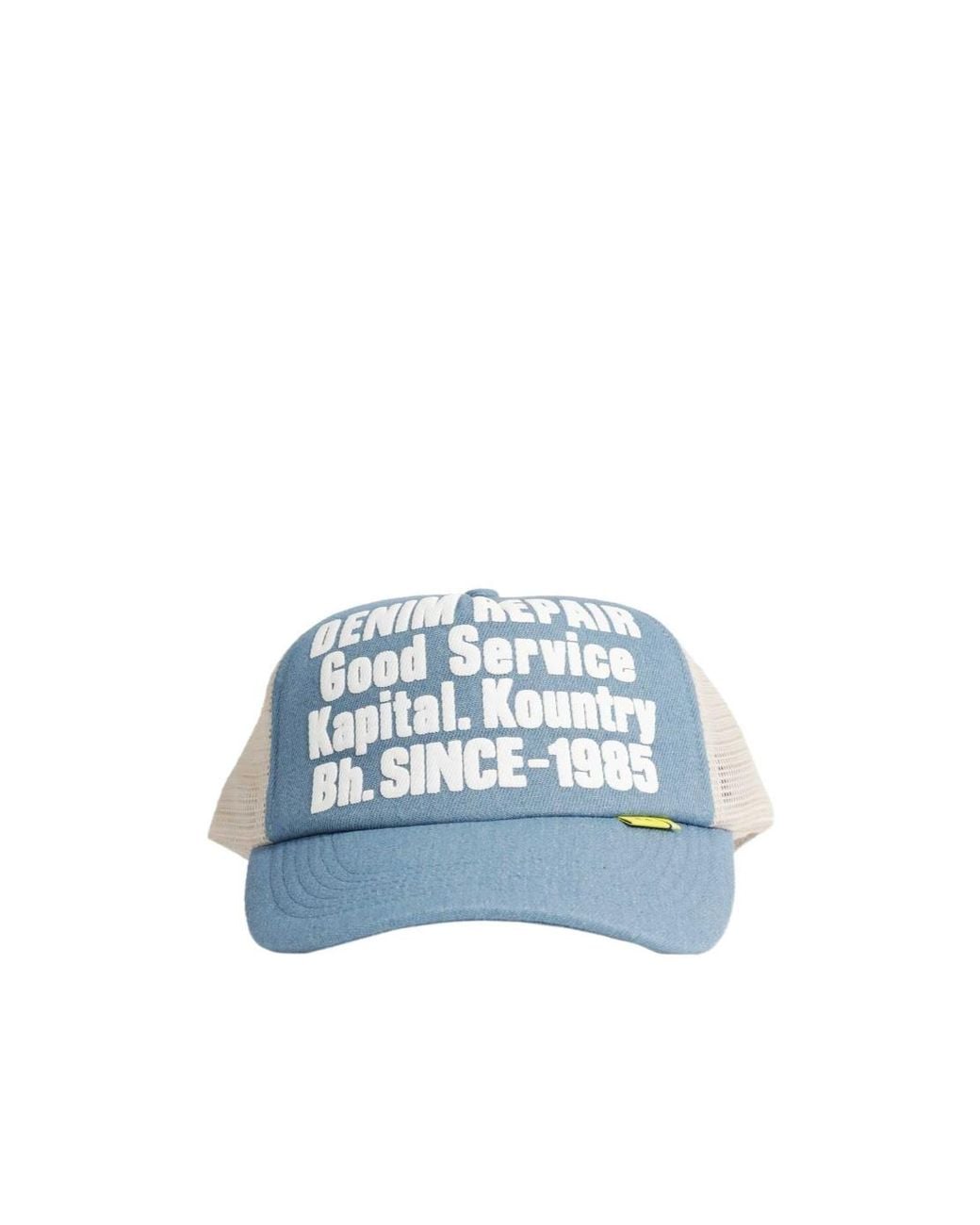 Kapital Blue Denim Repair Service Trucker Cap for men