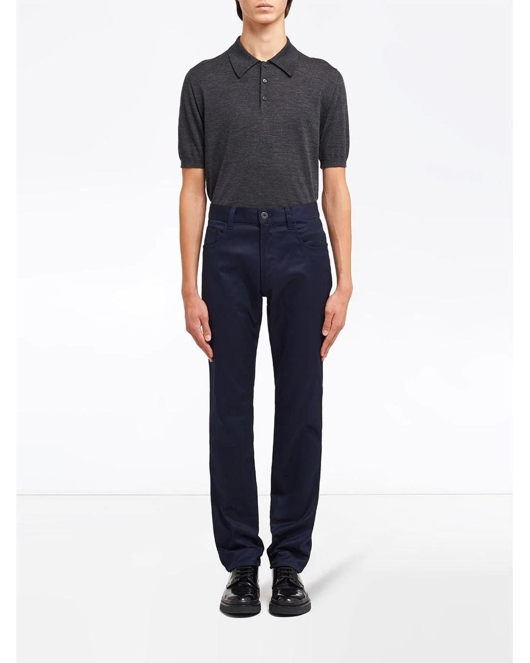 Prada Blue Stretch Drill Five-Pocket Trousers for men