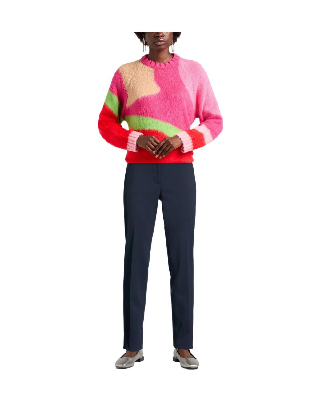 Max Mara Blue Solid Stretch Slim Pants