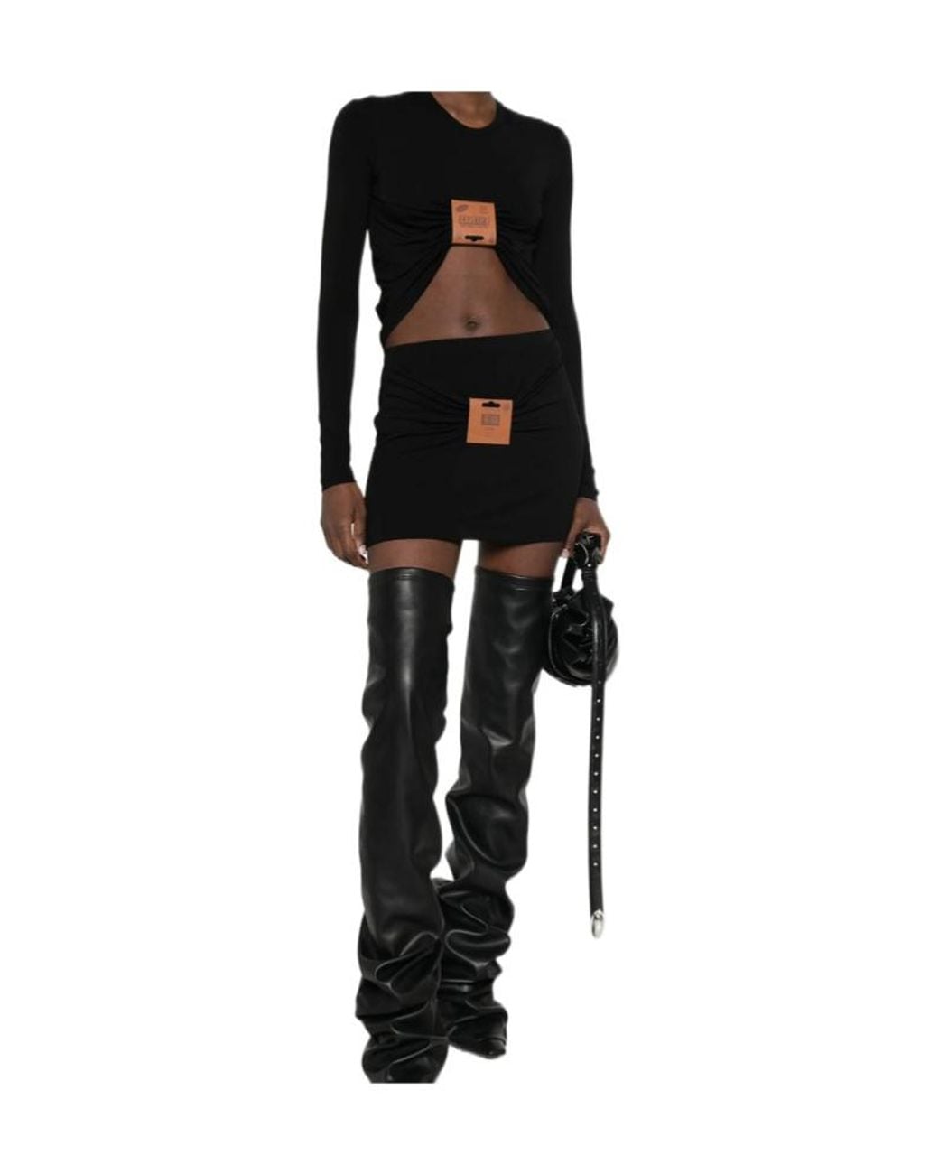 Jean Paul Gaultier Black Ruched Tag Detail Top