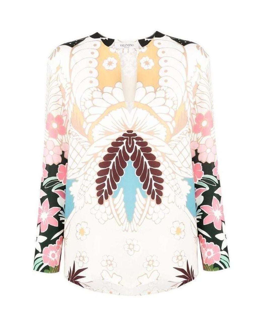 Valentino White Abstract Pattern Print Blouse