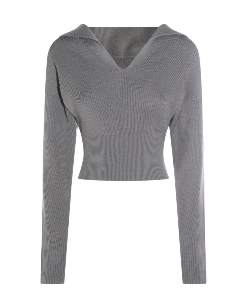 Rick Owens Gray Dracu Cropped V-Neck Jumper
