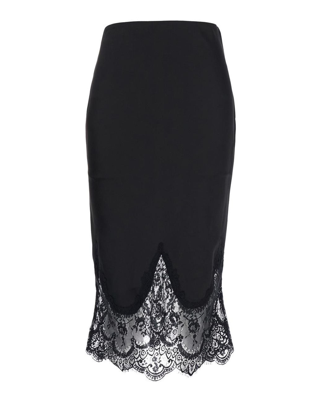 Norma Kamali Black Sable Lace-Trim Skirt