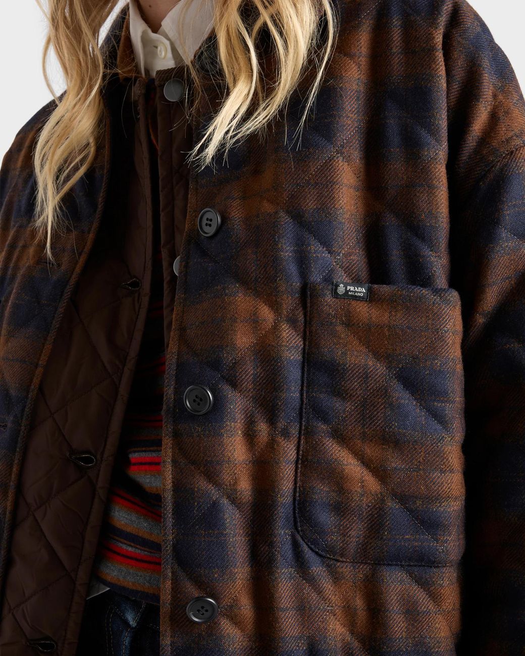 Prada Brown Quilted Wool Caban Jacket