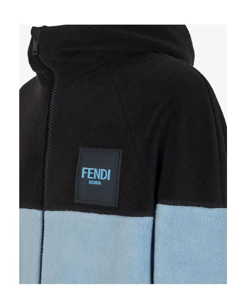 Fendi Black Fleece Logo Patch Zipped Hoodie for men