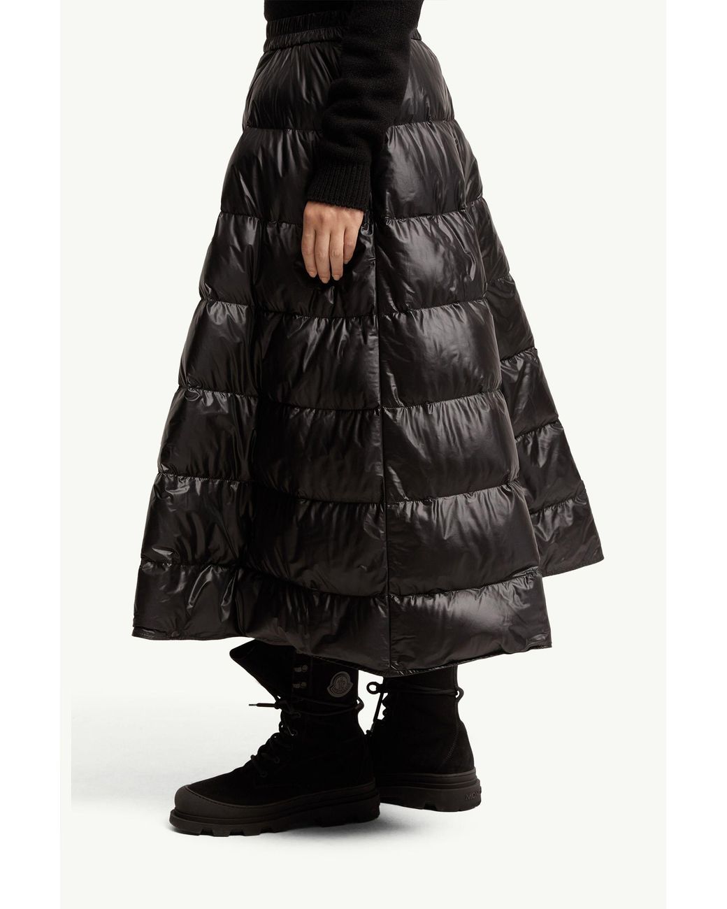 Moncler Black A-Line Down Midi Skirt