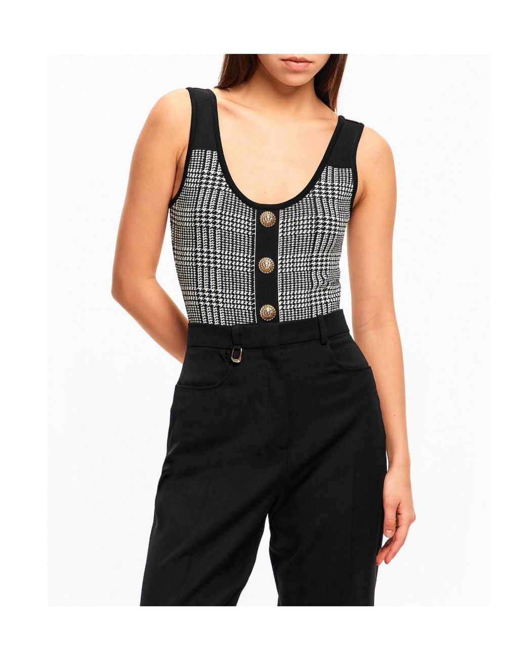 Balmain Black Sleeveless Houndstooth Jumpsuit