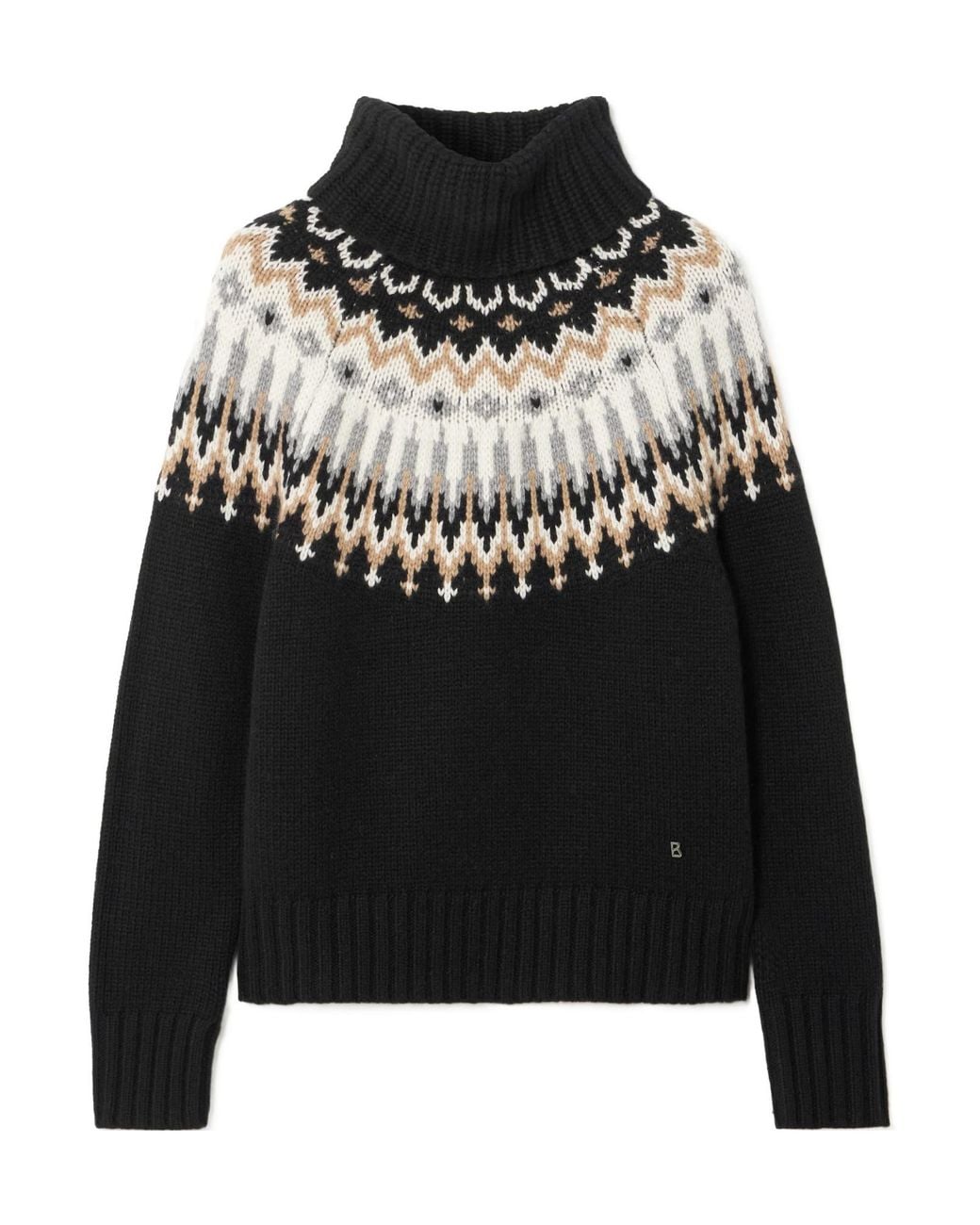 Bogner Black Ingrid Fair Isle Cashmere Turtleneck Sweater
