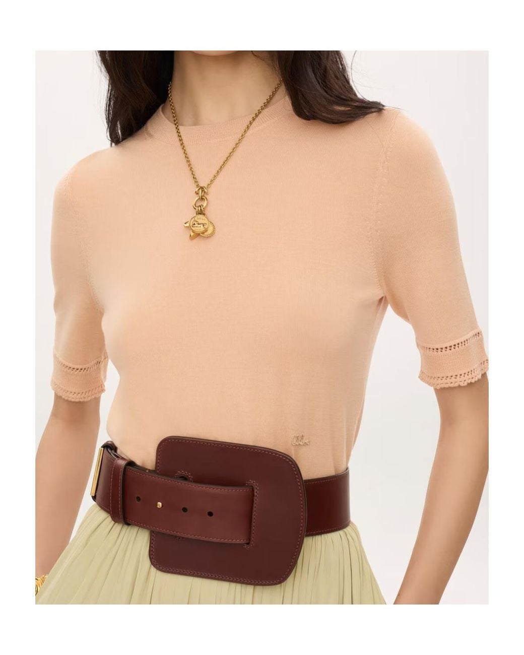 Chloé Natural Chloé Ribbed Elbow-Sleeve Knitted Sweater