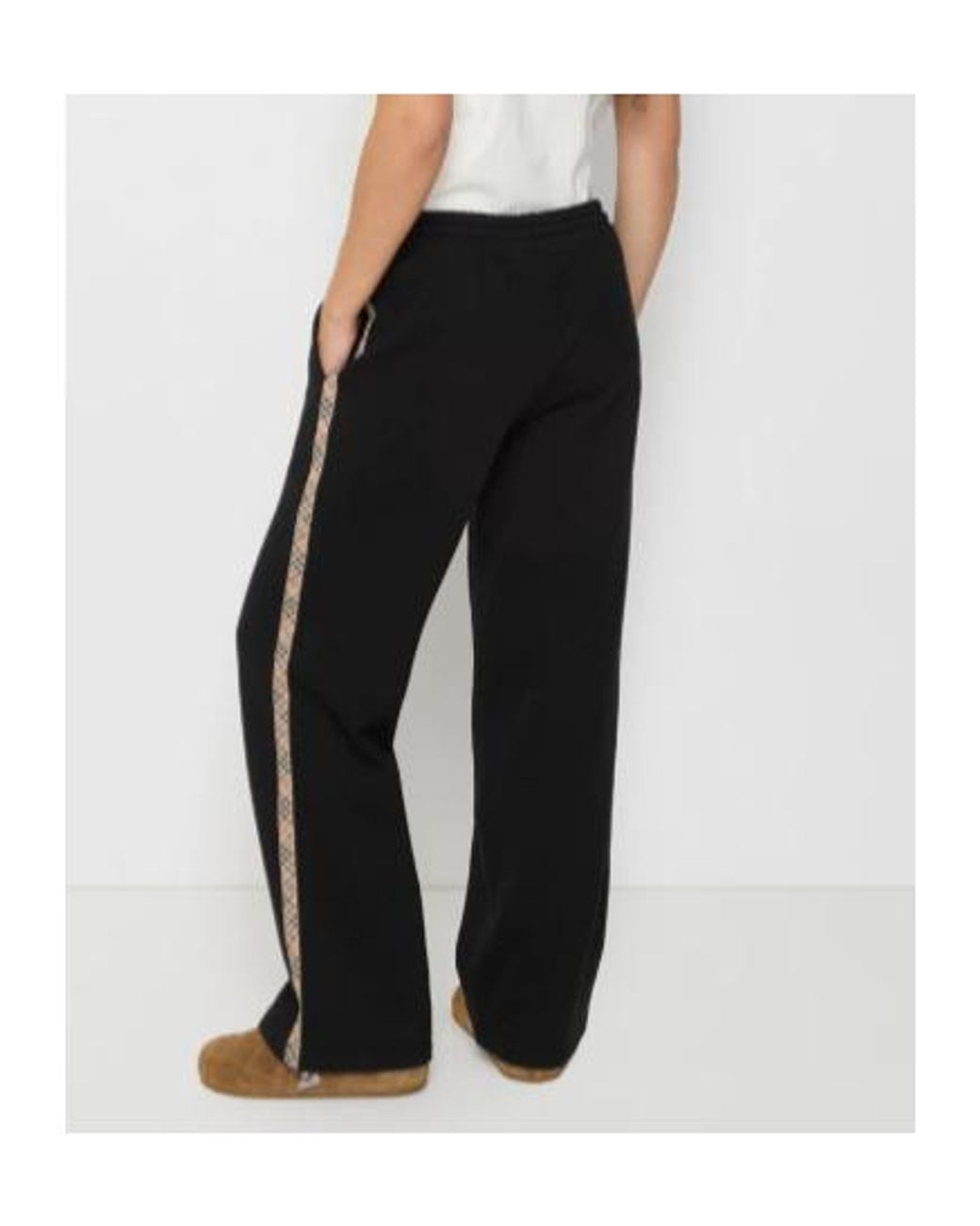 Burberry Black Check Trim Drawstring Track Pants