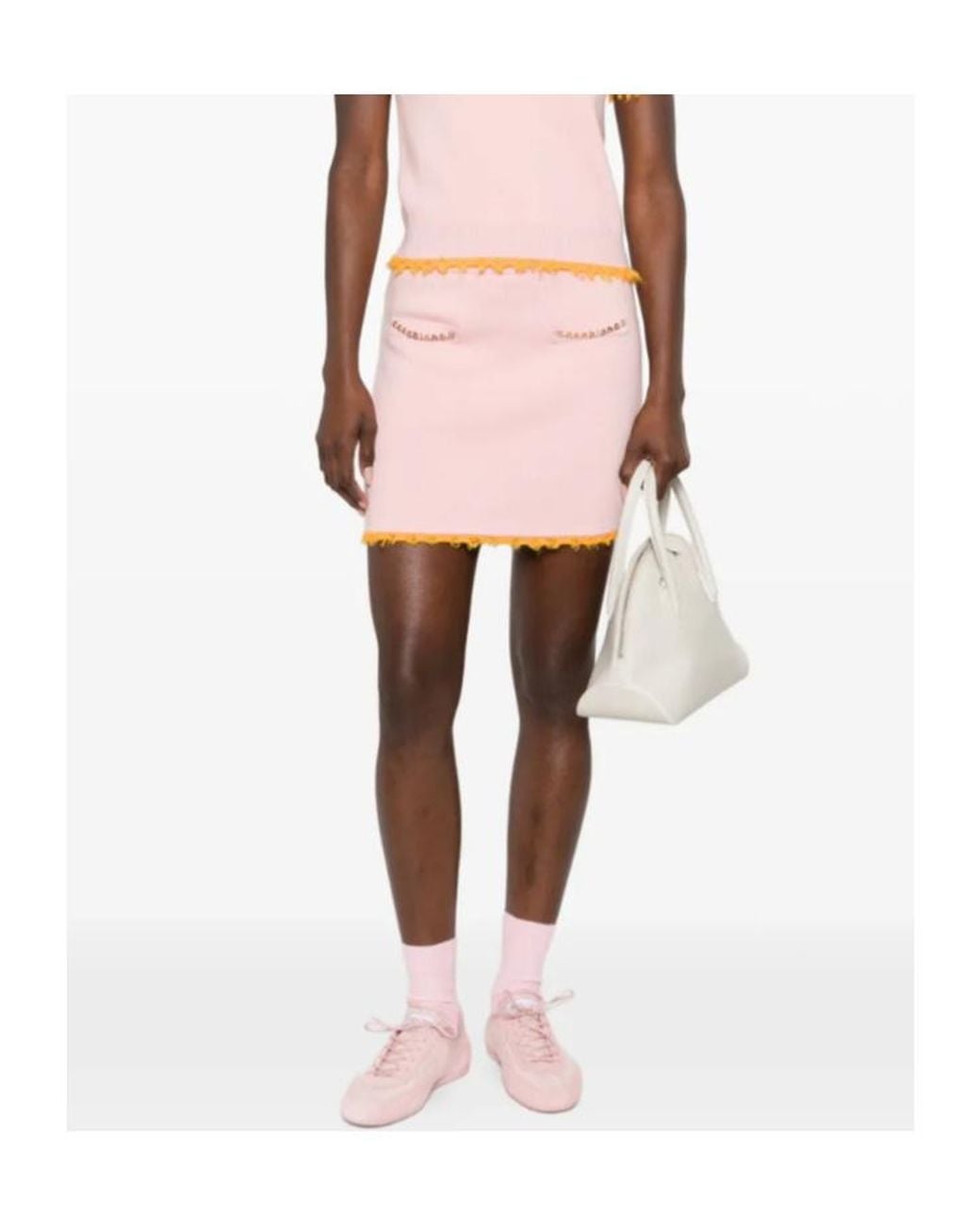 Casablanca Pink Double Face Frayed-Edege Mini Skirt