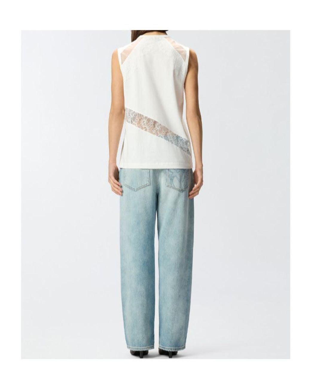 Pinko White Molly Lace Detailed Sleeveless Top