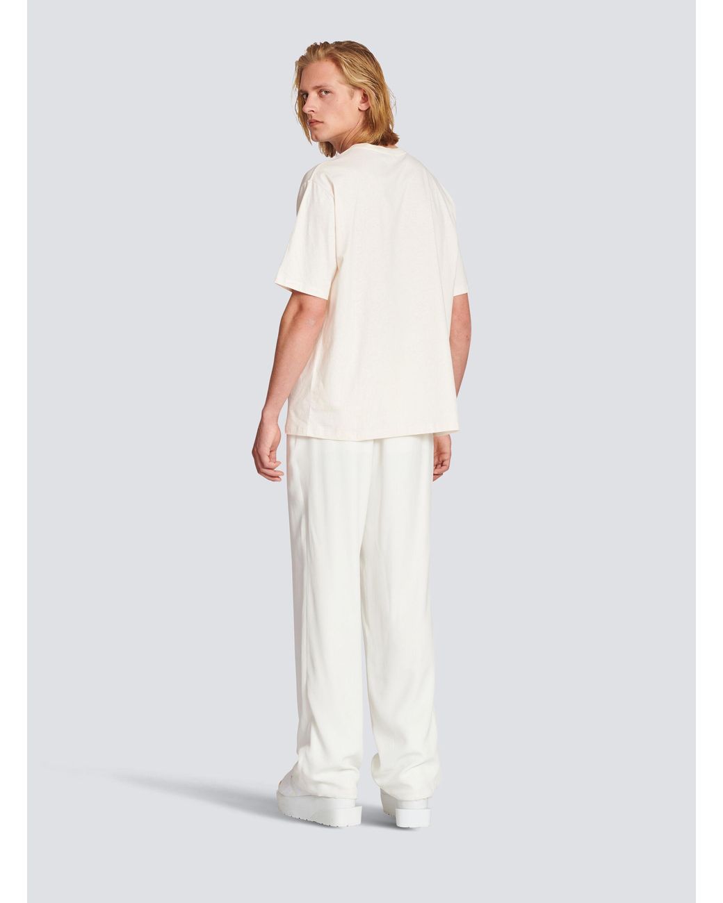 Balmain White Cotton T-Shirt With Small Paris Logo for men