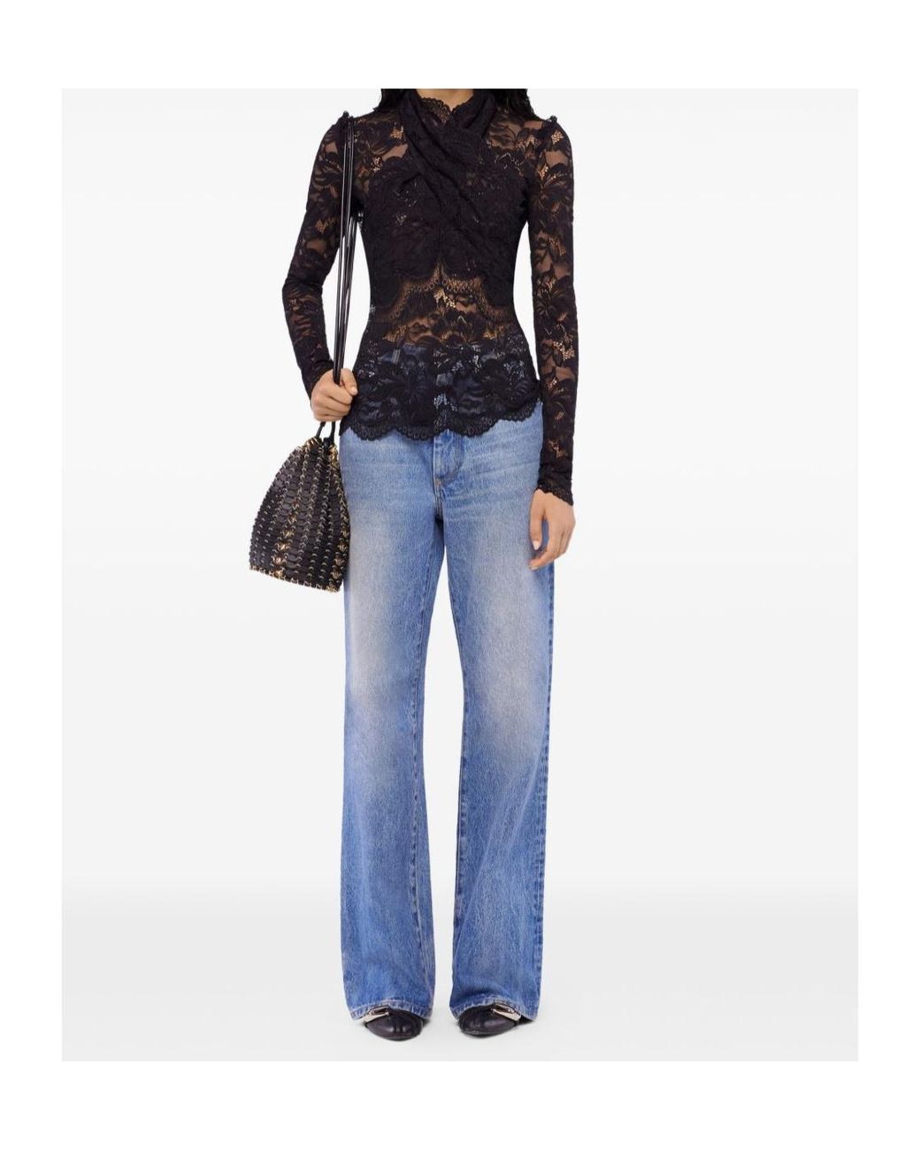 Rabanne Black Long-Sleeved Lace Top