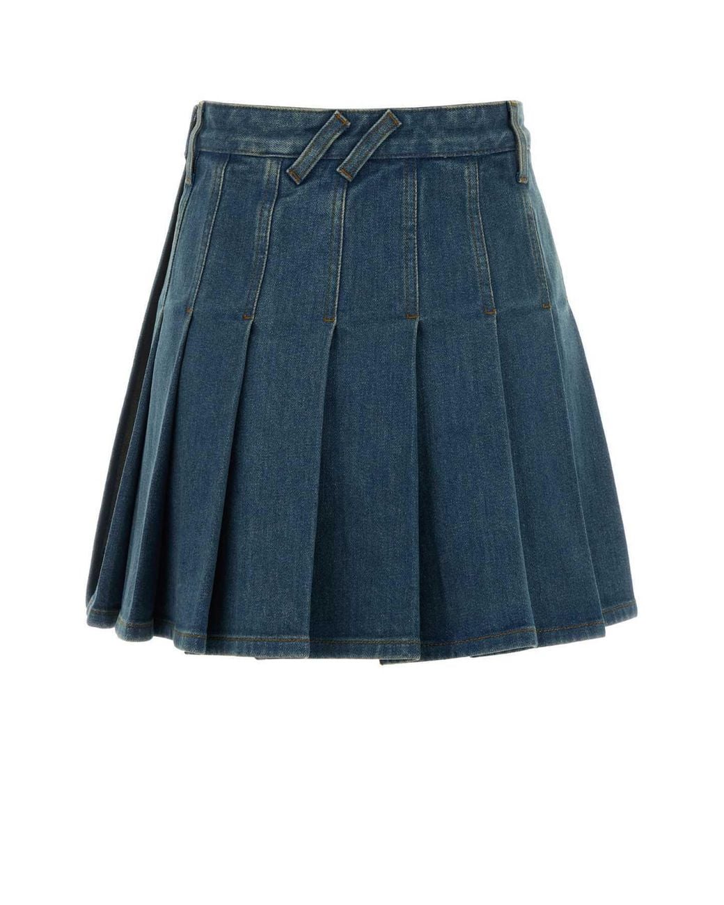 Burberry Blue Pleated Denim Mini Skirt