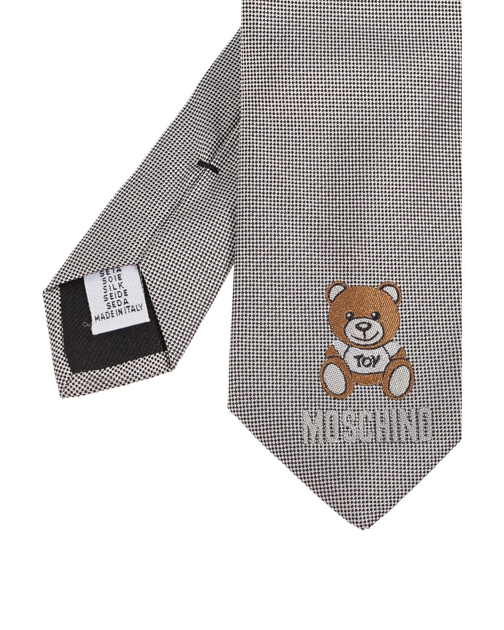 Moschino Gray Embroidered Bear Tie for men