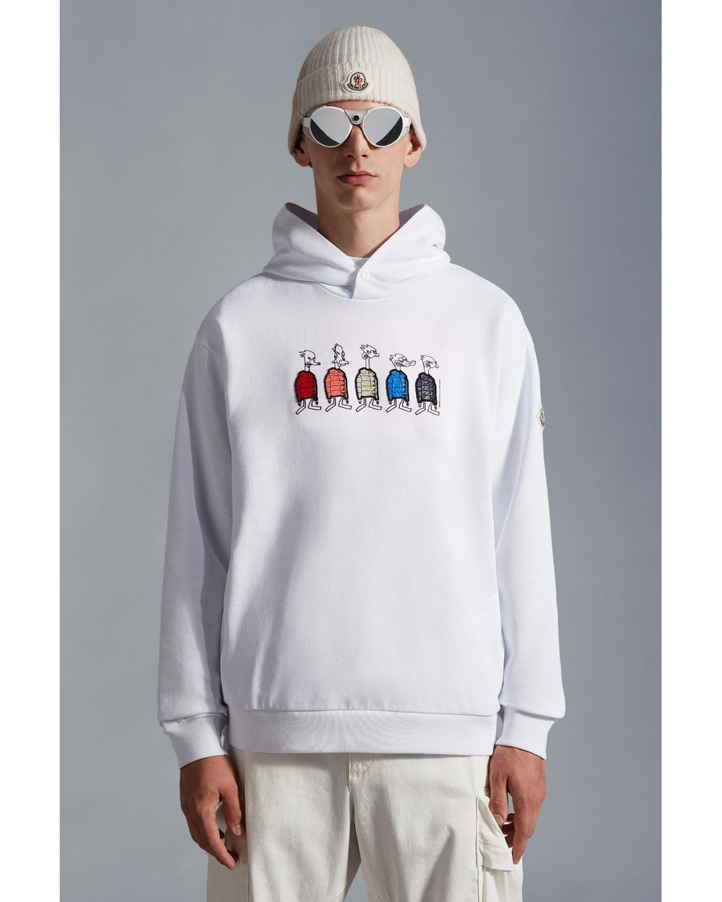 Moncler White Duck-Print Cotton Hoodie for men