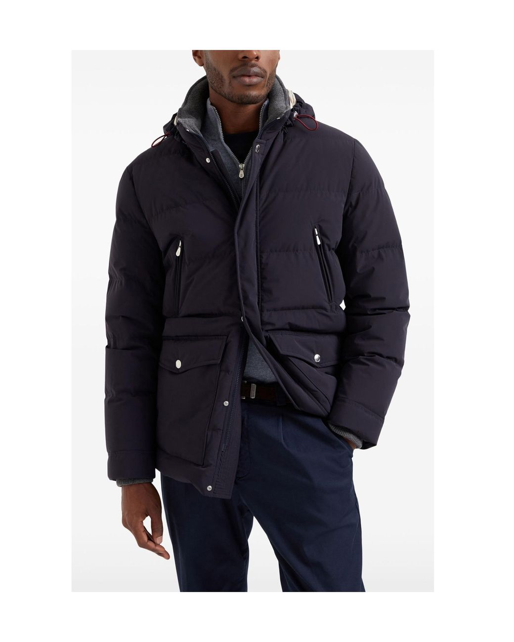 Brunello Cucinelli Blue Knit Insert Down Jacket for men