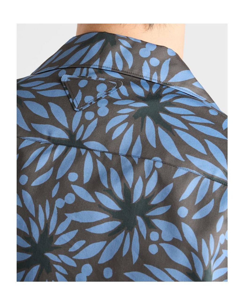 Prada Blue Cotton-Silk Bowling Shirt for men